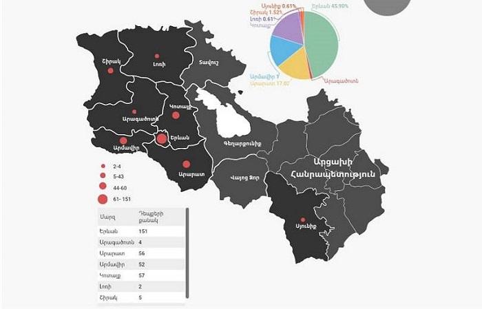 Подговлена карта распространения коронавируса в Армении | 24news